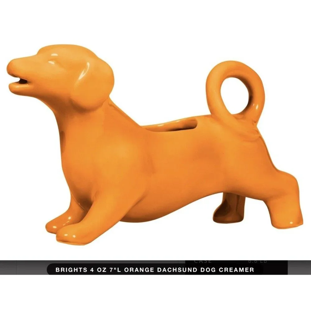 Dachshund Weiner Dog Ceramic Orange Creamer Cream Gravy Server Dispenser